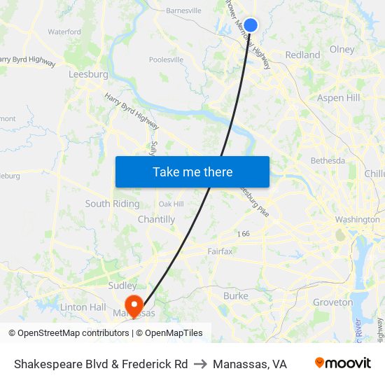 Shakespeare Blvd & Frederick Rd to Manassas, VA map