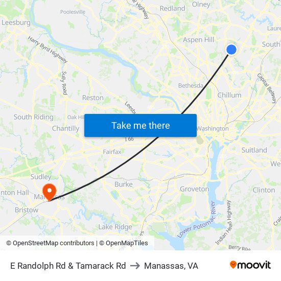 E Randolph Rd & Tamarack Rd to Manassas, VA map