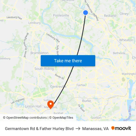 Germantown Rd & Father Hurley Blvd to Manassas, VA map