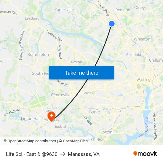 Life Sci - East & @9630 to Manassas, VA map