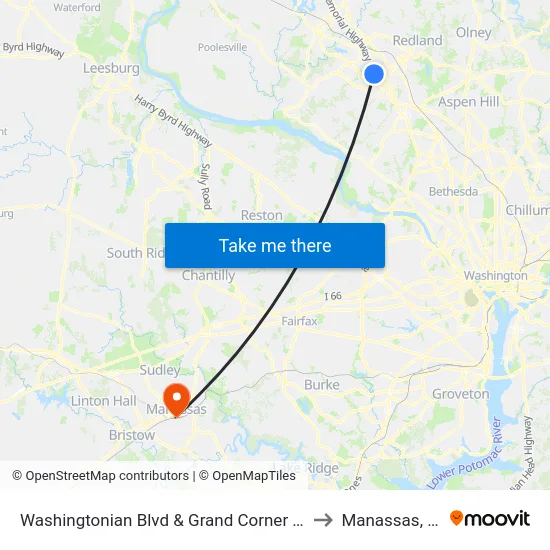 Washingtonian Blvd & Grand Corner Blvd to Manassas, VA map