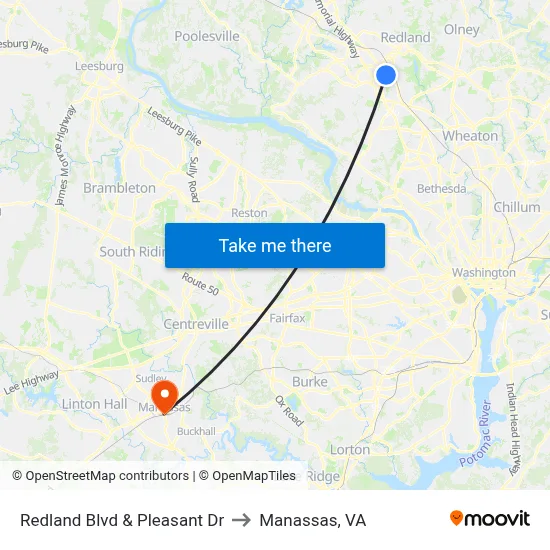 Redland Blvd & Pleasant Dr to Manassas, VA map