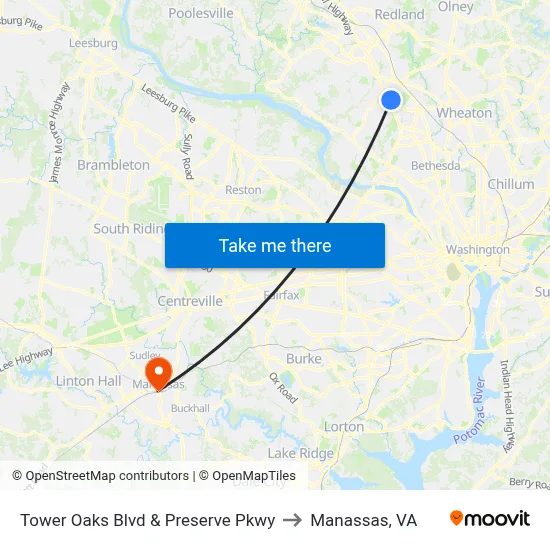 Tower Oaks Blvd & Preserve Pkwy to Manassas, VA map