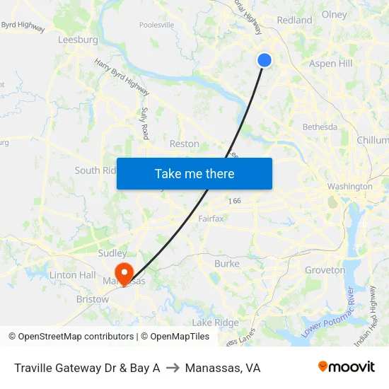 Traville Transit Center & Bay A to Manassas, VA map
