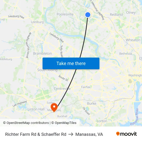Richter Farm Rd & Schaeffer Rd to Manassas, VA map