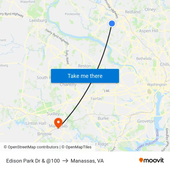 Edison Park Dr & @100 to Manassas, VA map