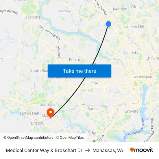 Medical Center Way & Broschart Dr to Manassas, VA map