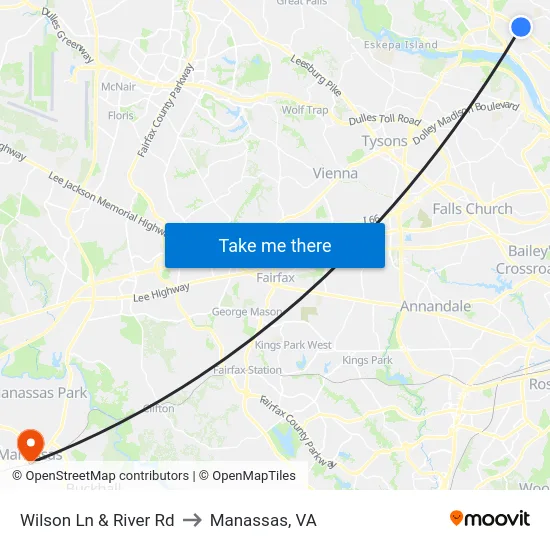 Wilson Ln & River Rd to Manassas, VA map