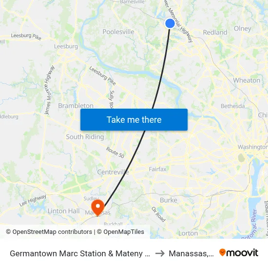 Germantown Marc Station & Mateny Hill Rd to Manassas, VA map