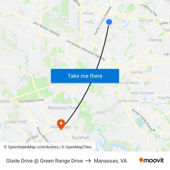 Glade Drive @ Green Range Drive to Manassas, VA map