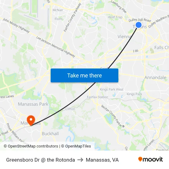 Greensboro Dr @ the Rotonda to Manassas, VA map