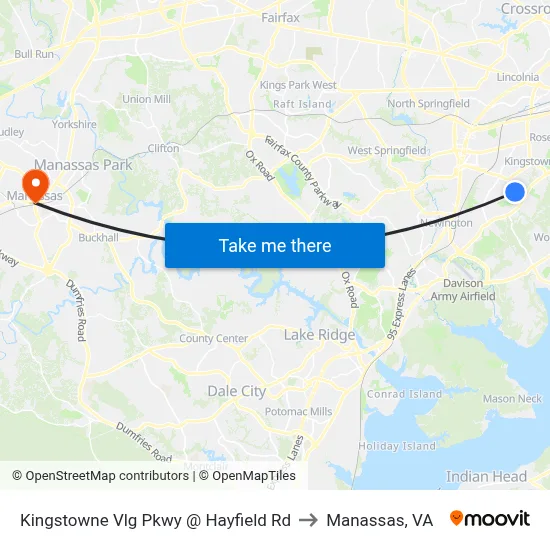 Kingstowne Vlg Pkwy @ Hayfield Rd to Manassas, VA map