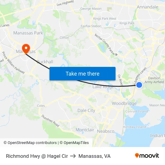 Richmond Hwy @ Hagel Cir to Manassas, VA map