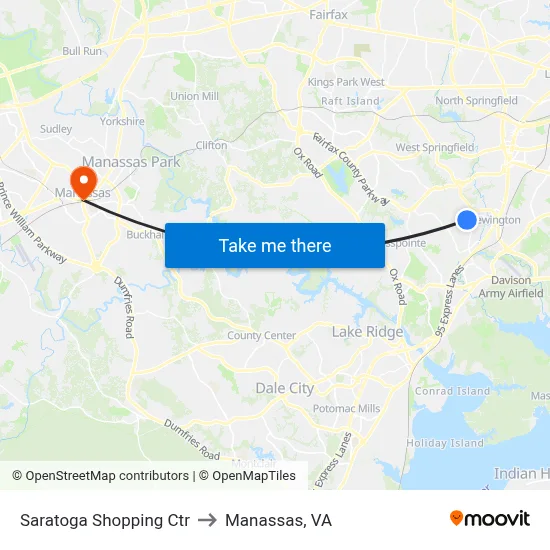 Saratoga Shopping Ctr to Manassas, VA map