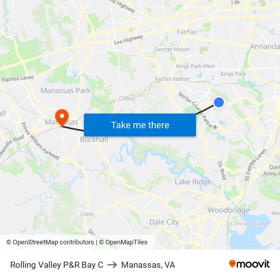 Rolling Valley P&R Bay C to Manassas, VA map