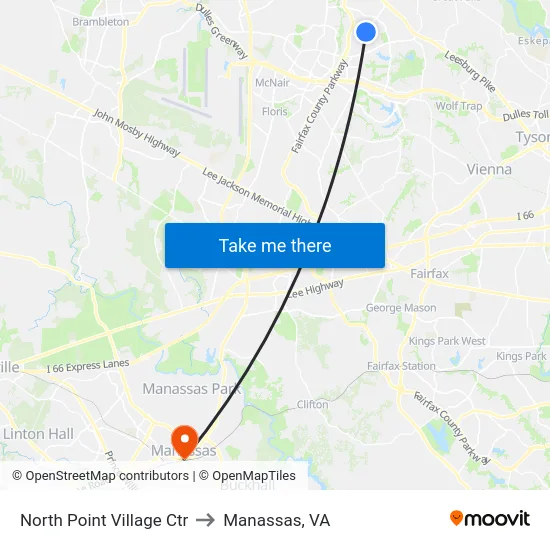 North Point Village Ctr to Manassas, VA map