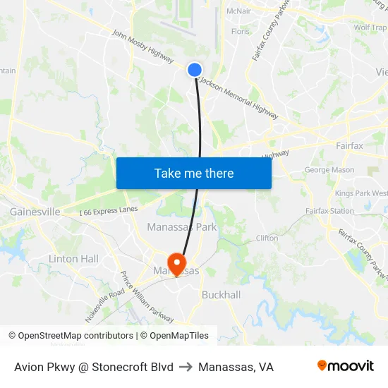 Avion Pkwy @ Stonecroft Blvd to Manassas, VA map