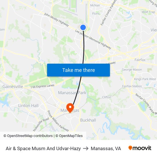 Air & Space Musm And Udvar-Hazy to Manassas, VA map