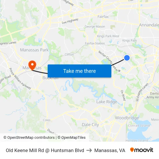Old Keene Mill Rd @ Huntsman Blvd to Manassas, VA map