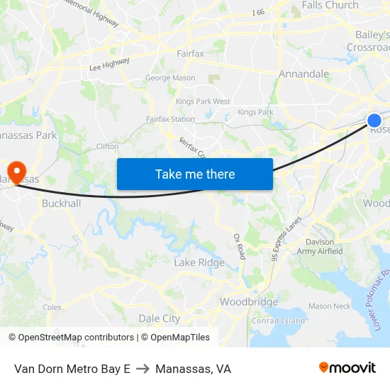 Van Dorn Metro Bay E to Manassas, VA map