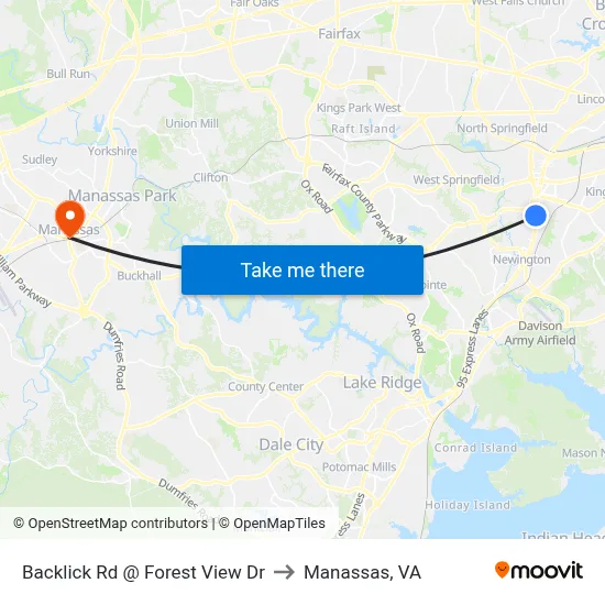 Backlick Rd @ Forest View Dr to Manassas, VA map