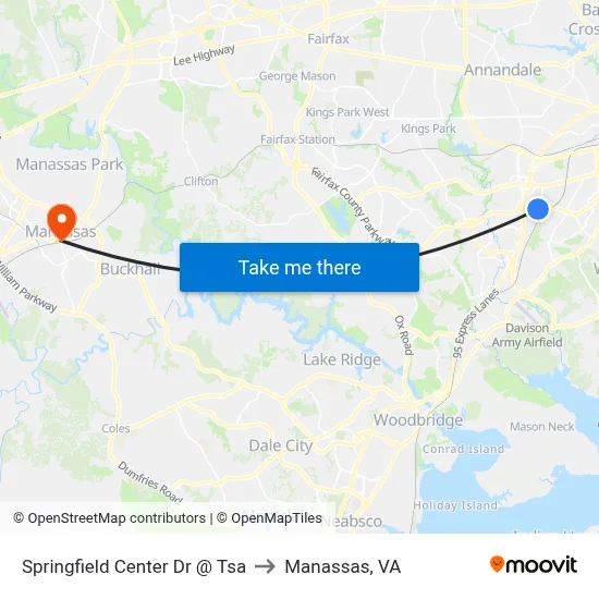 Springfield Center Dr @ Tsa to Manassas, VA map