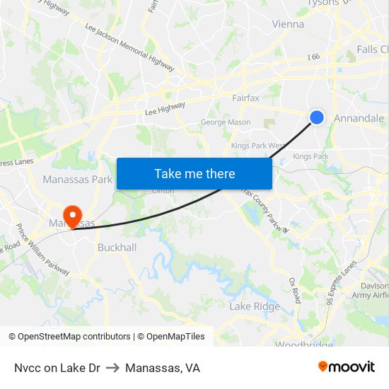 Nvcc on Lake Dr to Manassas, VA map