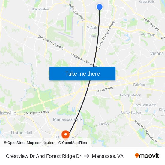 Crestview Dr And Forest Ridge Dr to Manassas, VA map