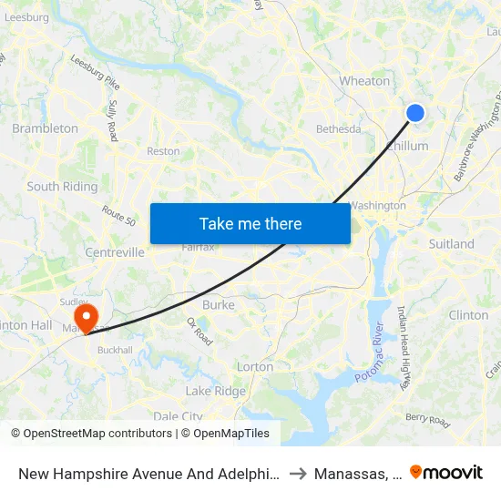 New Hampshire Avenue And Adelphi Road to Manassas, VA map