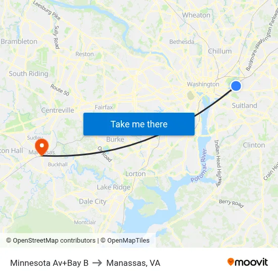 Minnesota Av+Bay B to Manassas, VA map