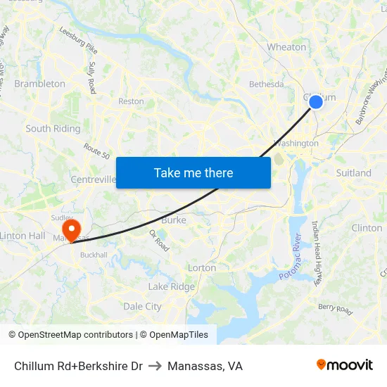 Chillum Rd+Berkshire Dr to Manassas, VA map