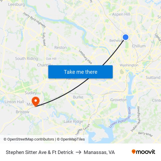 Stephen Sitter Ave & Ft Detrick to Manassas, VA map