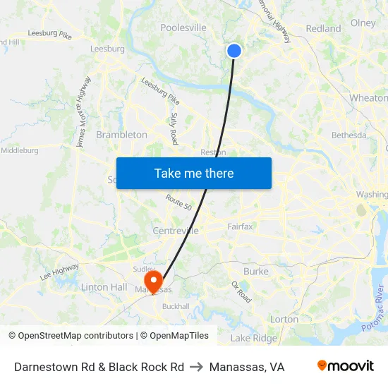 Darnestown Rd & Black Rock Rd to Manassas, VA map