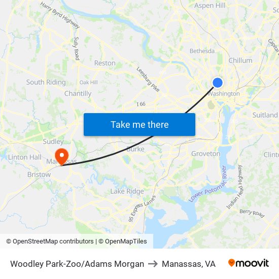 Woodley Park-Zoo/Adams  Morgan to Manassas, VA map