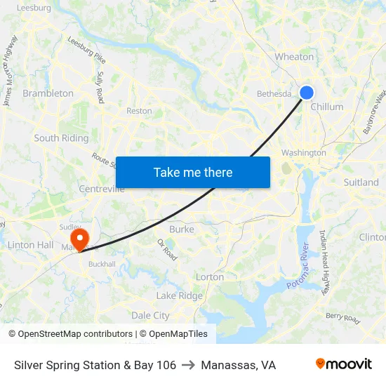 Silver Spring Station & Bay 106 to Manassas, VA map