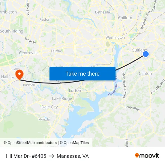 Hil Mar Dr+#6405 to Manassas, VA map