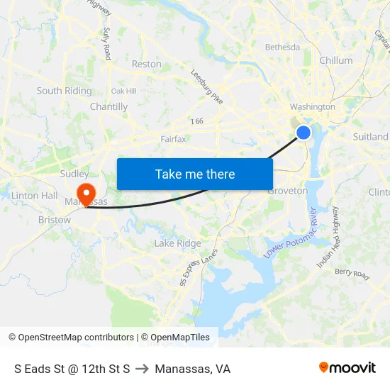 S Eads St @ 12th St S to Manassas, VA map