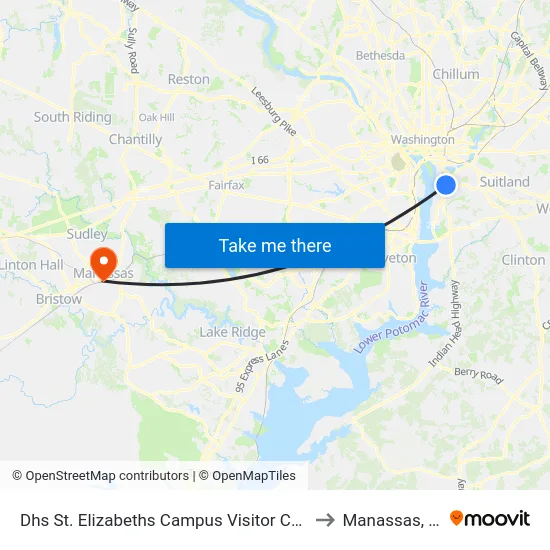 Dhs St. Elizabeths Campus Visitor Center to Manassas, VA map