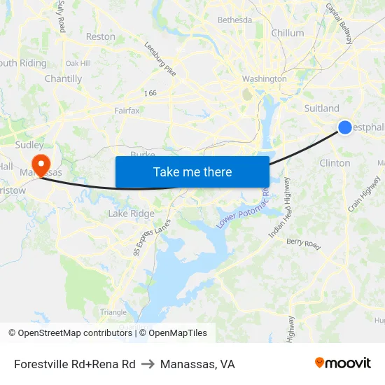 Forestville Rd+Rena Rd to Manassas, VA map