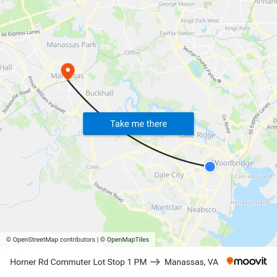 Horner Rd Commuter Lot Stop 1 PM to Manassas, VA map