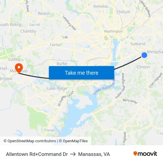 Allentown Rd+Command Dr to Manassas, VA map