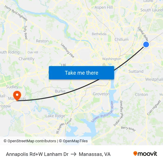 Annapolis Rd+W Lanham Dr to Manassas, VA map