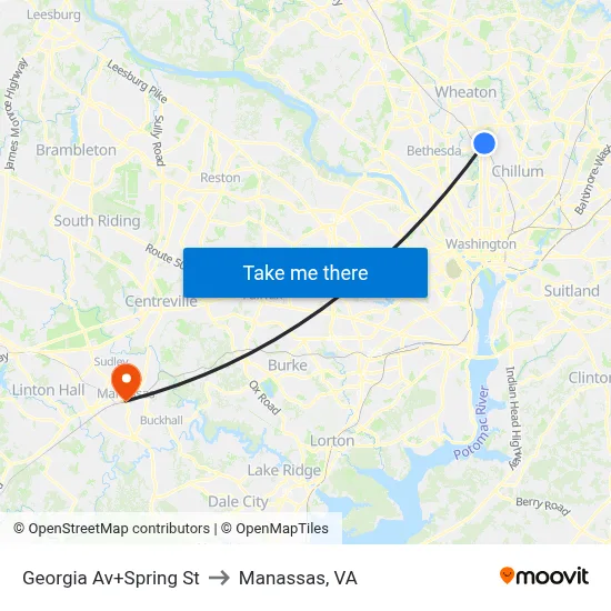 Georgia Av+Spring St to Manassas, VA map