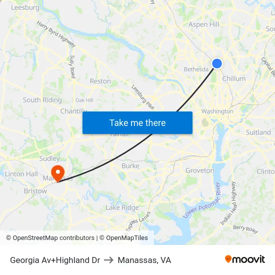 Georgia Av+Highland Dr to Manassas, VA map