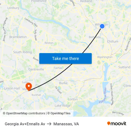 Georgia Av+Ennalls Av to Manassas, VA map