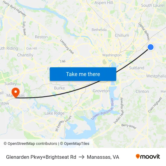 Glenarden Pkwy+Brightseat Rd to Manassas, VA map