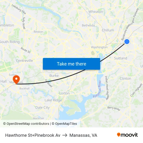 Hawthorne St+Pinebrook Av to Manassas, VA map