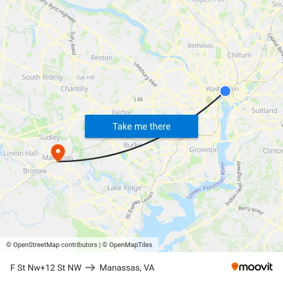F St Nw+12 St NW to Manassas, VA map