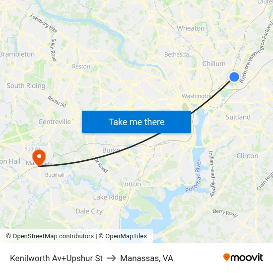 Kenilworth Av+Upshur St to Manassas, VA map