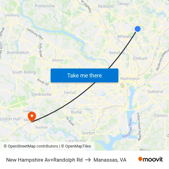 New Hampshire Av+Randolph Rd to Manassas, VA map